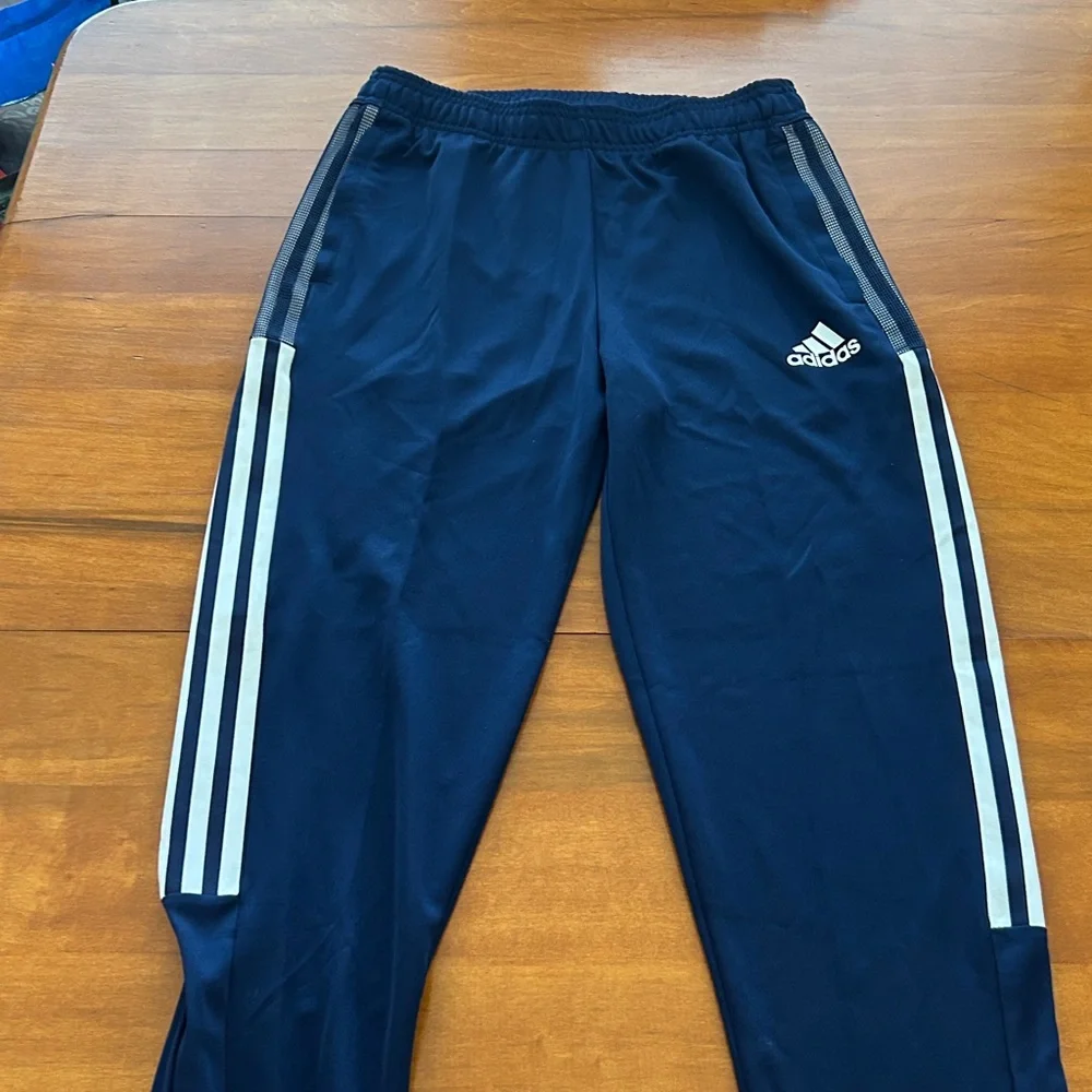 adidas boys athletic pants blue with white stripes size L